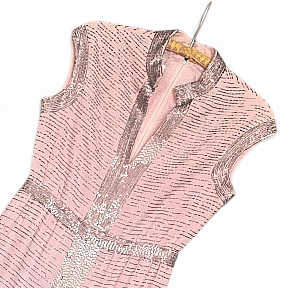 Vintage 1960s Malcolm Starr Beaded Evening Gown Pink Column Dress Hong Kong 10 - Picture 4 of 15
